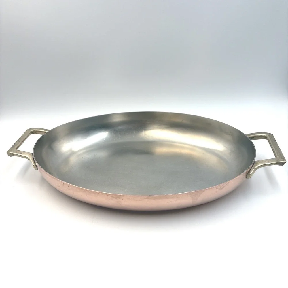 Vintage Paul Revere 1801 Copper Bottom Oval Au Gratin Pan Brass Handles 12
